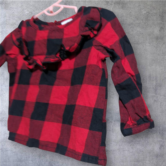 OKIE DOKIE Red Black Buffalo Check Ruffle Top Baby Size 9 Month (6-9 months) - Picture 3 of 5